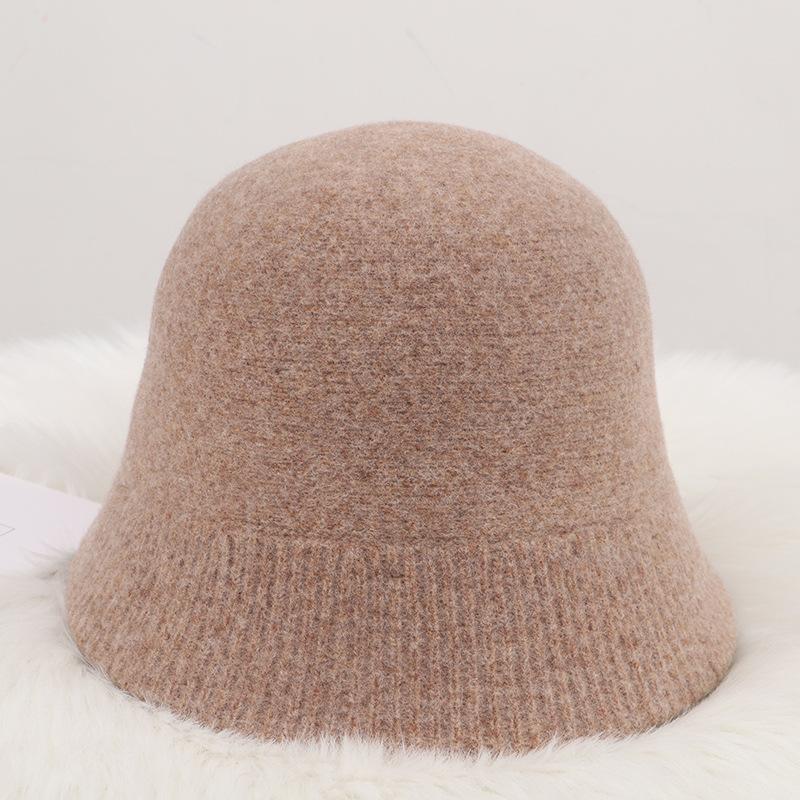 Premium Desk Lamp Hat, Girl Temperament, Elegant Solid Color Basin Hat, Winter Warm Plain Face Bucket Hat, Wool Bucket Hat