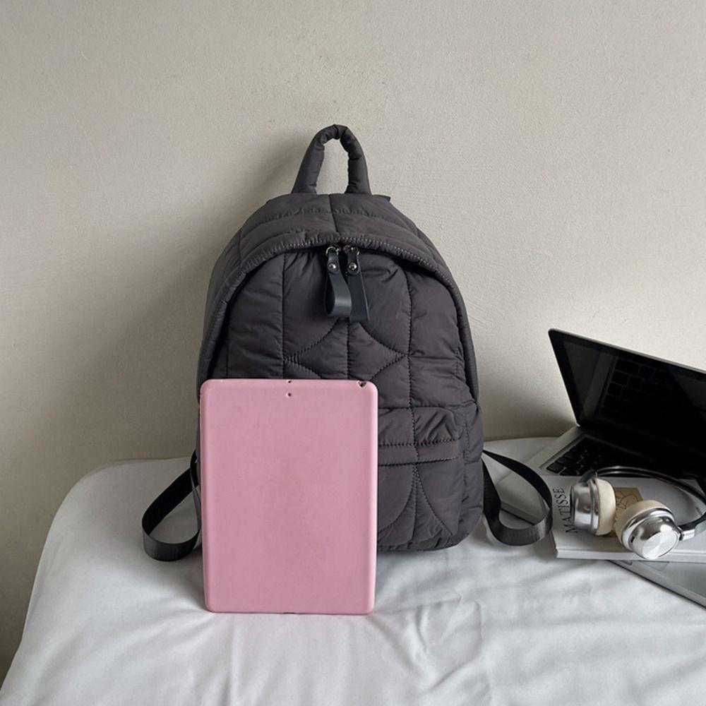 Solid Color Padded Coat Backpack Nylon Student Schoolbag Space Cotton Shoulder Bag  Lady/Girls