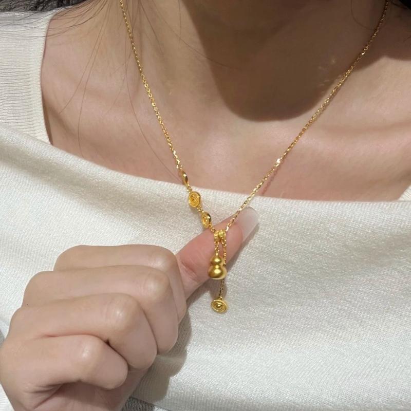 Gourd Necklace Chinese Style Retro Minimalist 3D Glossy Pendant 1Pc Charming Jewelry for Graduation Gift for Students