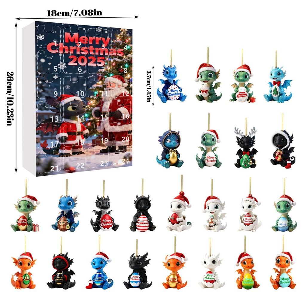 Christmas Countdown Advent Calendar With Cute Dragon Baby Ornaments For Holiday Decor
