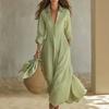 2026 Long Sleeve Dress Women Single Breasted A-line Solid Color Casual Fashion