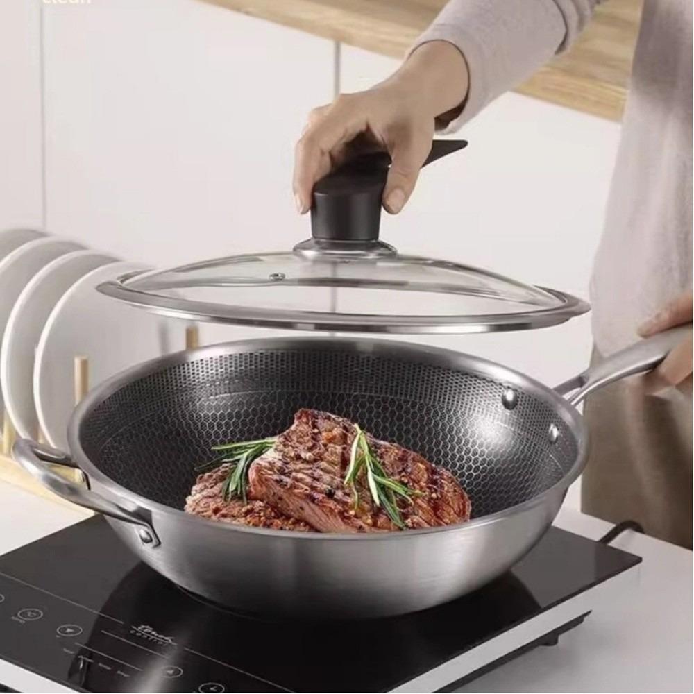 Stainless Steel Wok Pan Non-Stick Frying Pan Household Stove/induction Pan Kitchen Cookware