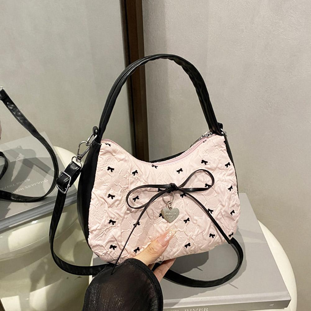 Fashion Bow Handbag for women Sweet Print Metal heart Pendant Underarm pouch Single shoulder Commuting Hand-held Crossbody bag