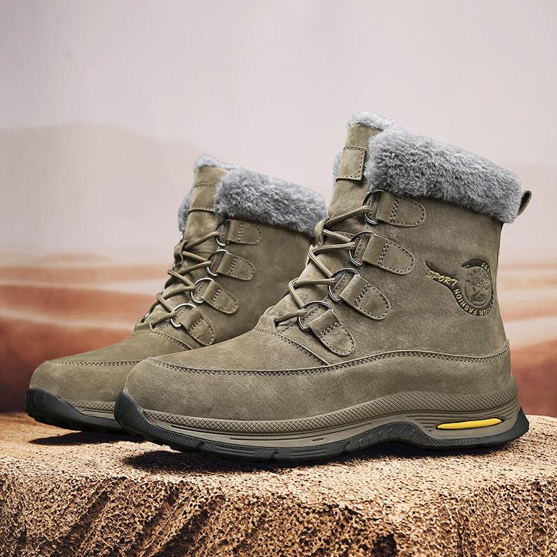 Men's Snow Boots with Plush Insulation, Warm and Thick Soles, Outdoor Men's Shoes, High Top Boots, Cotton Shoes