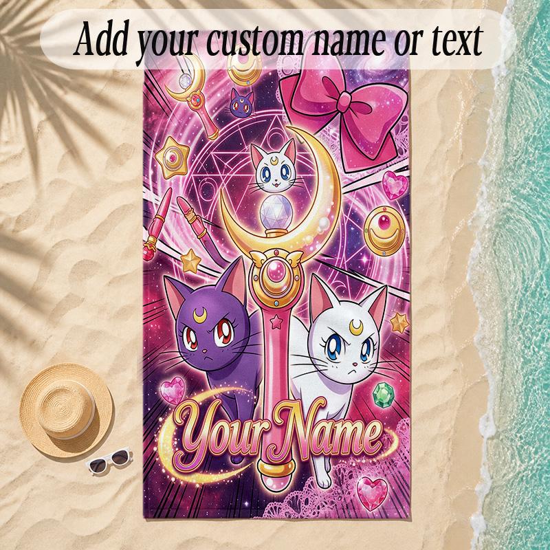 Beach TowelSailor Moon Custom Name Text Personalized Soft Towel for Beach Pool Indoor Home Decor Gift