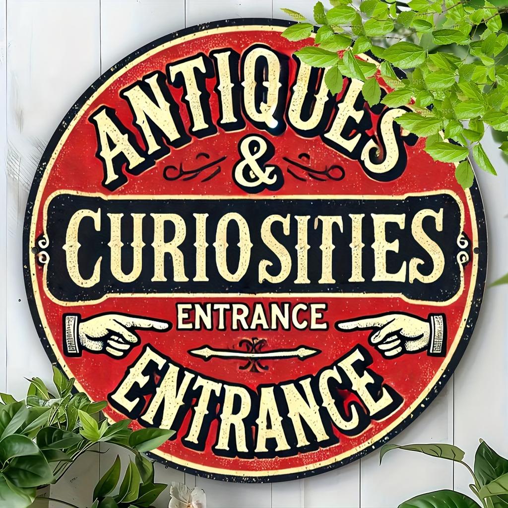 Vintage Style Round Aluminum "Antique Entrance" Sign - Perfect for Home, Bar, Cafe and Garage Decor, 8x8 Inch