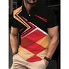 3D Printed Color Striped Men's Polo Shirt