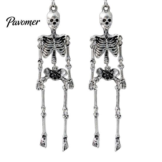 Statement Alloy Jewelry 1 Pair Halloween Earrings, Spooky Gothic Skeleton Dangle Drop Earrings Punk Skull Articulated for Women Gift Lovers