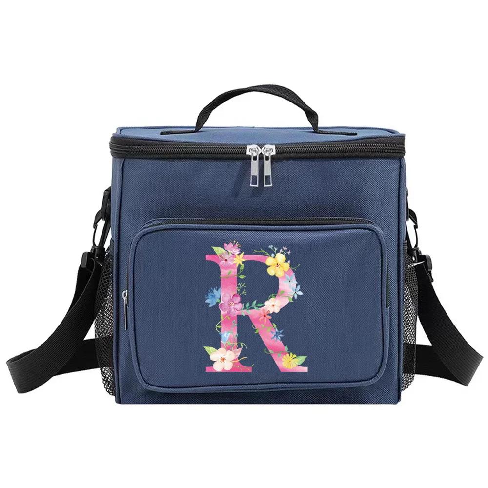 Lunch Box Cooler Organizer Case Thermal Handbag Waterproof Outdoor Travel Shoulder Lunch Bag for Men and Women Pink Pattern