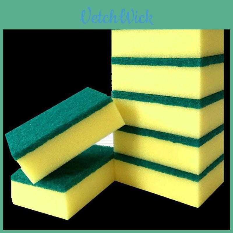 8pcs High-quality Kitchen Sponge Scrubber Pads In Yellow And Dark Green