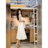 Coffee Break French White Suspender Dress Women's Summer New Small First Love Student Sweet Wind Waist Long Dress