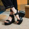 Krazing Pot Cow Leather Peep Toe Thick High Heels Platform Summer Shoes Buckle Straps Casual Waterproof Women Sandals