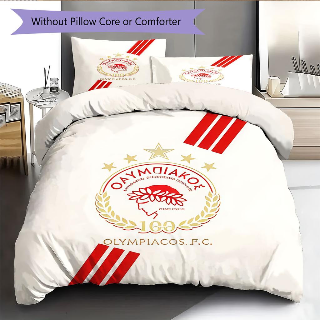 Juego de Colcha con Logo del Olympiacos Funda de Colcha Funda de Almohada Decoración del Hogar Regalo de Cumpleaños (1 * funda nórdica + 2 * fundas de almohada, sin núcleo)