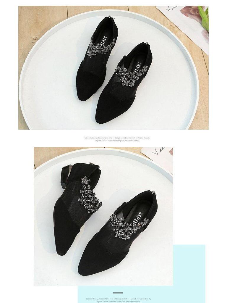 2022 Frühling Mode Klobiger Absatz Spitzzehen Strass Mesh Stiefel mit Floraler Applikation