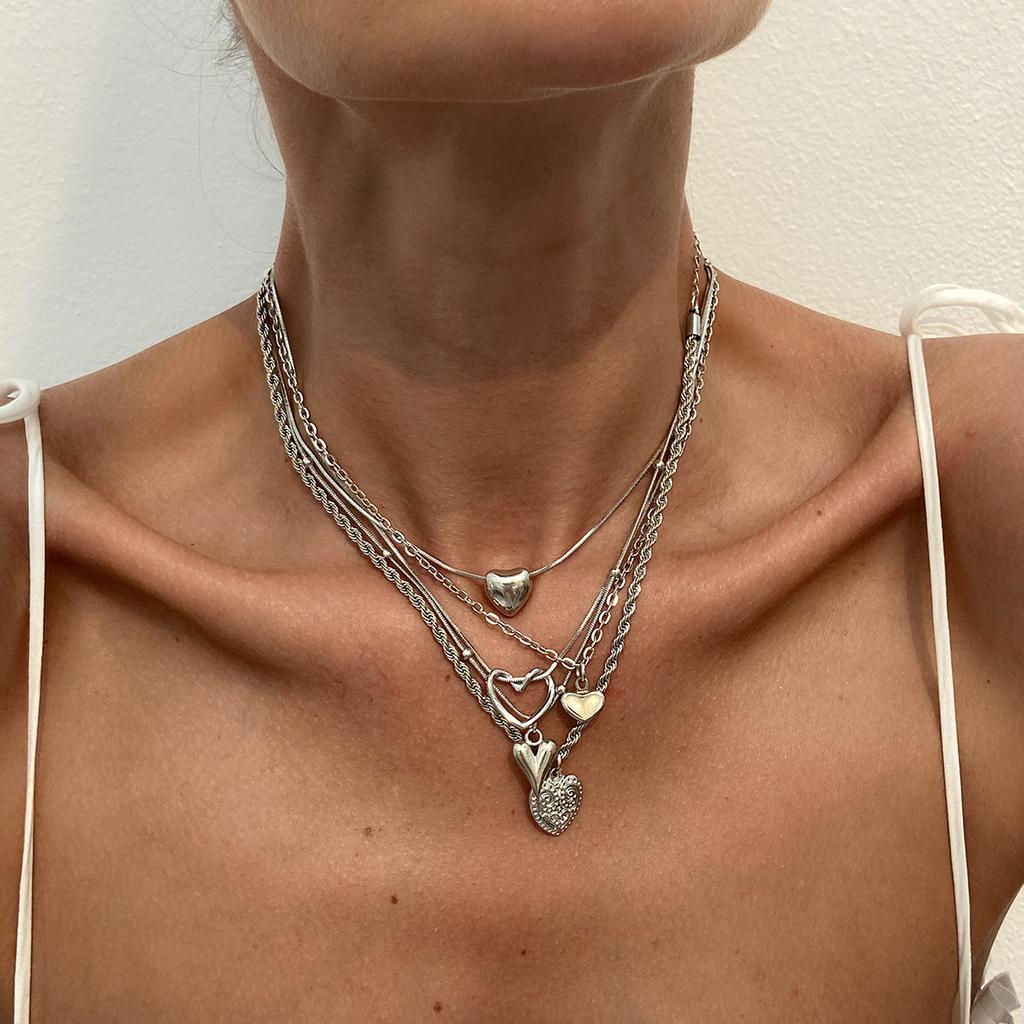 Ingemark 5 Stück/Set Trendiger Kreativer Goldfarbener Herz-Liebes-Anhänger Halskette Damen 2025 Vintage Einfache Metallkette Choker Schmuck