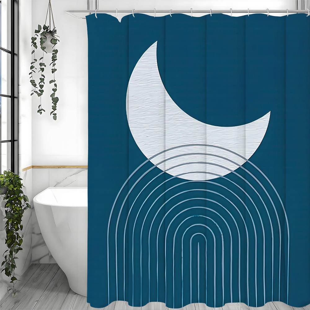 Moon Arch Modern Minimalist Shower Curtain, Bathroom Decorative Shower Curtain, Waterproof Shower Curtain with Hooks