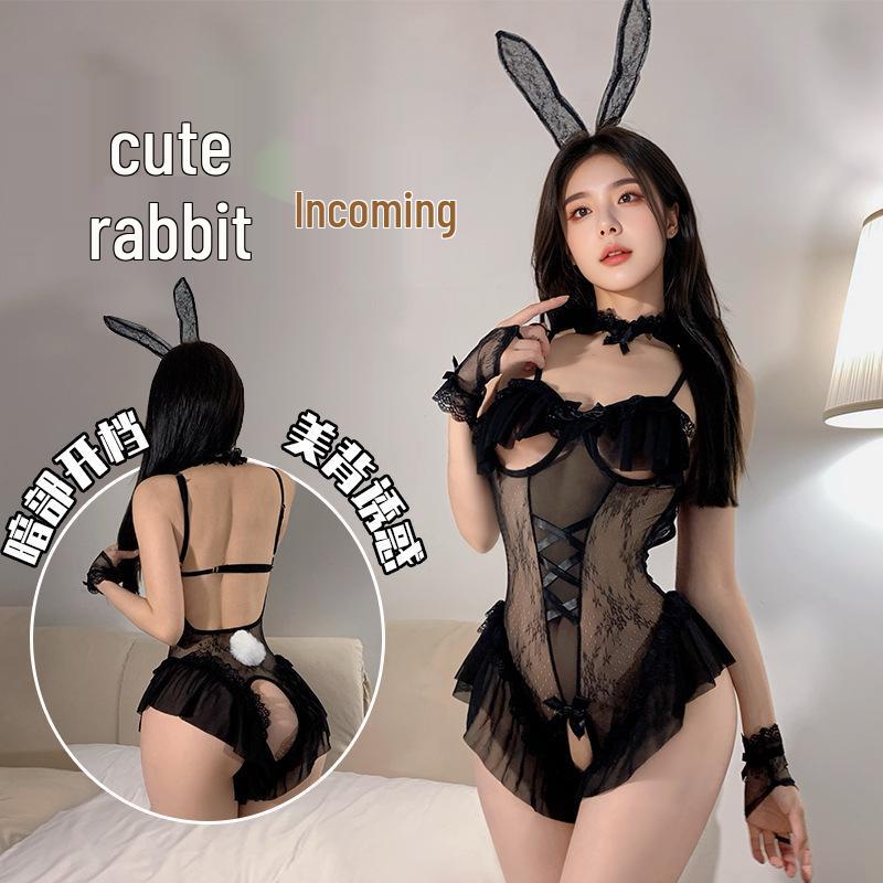 Playful Bunny Girl Lace Nightgown: Seductive, Slimming, Open Crotch, See-Through Women's Lingerie Set