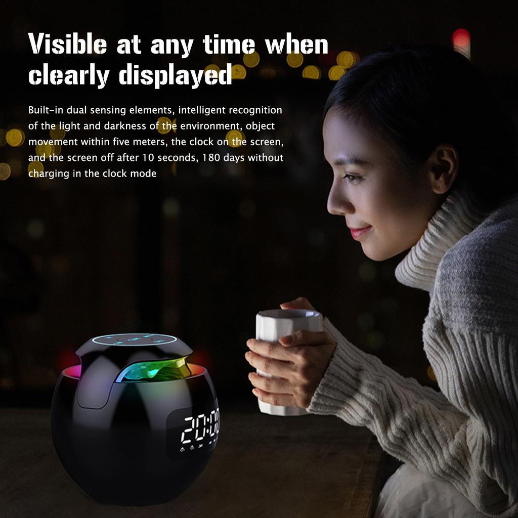 Spherical Desk Alarm Clock 2000mAh LED Screen Digital Clock Bluetooth-compatible 5.0 Speaker TF Card FM Radio for Birthday