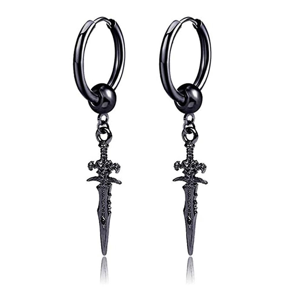 1 Pairs Stainless Steel Painless Ear Clip Earrings for Men Women Punk Sword Cross Black Non Piercing Fake Earrings Jewelry Gifts