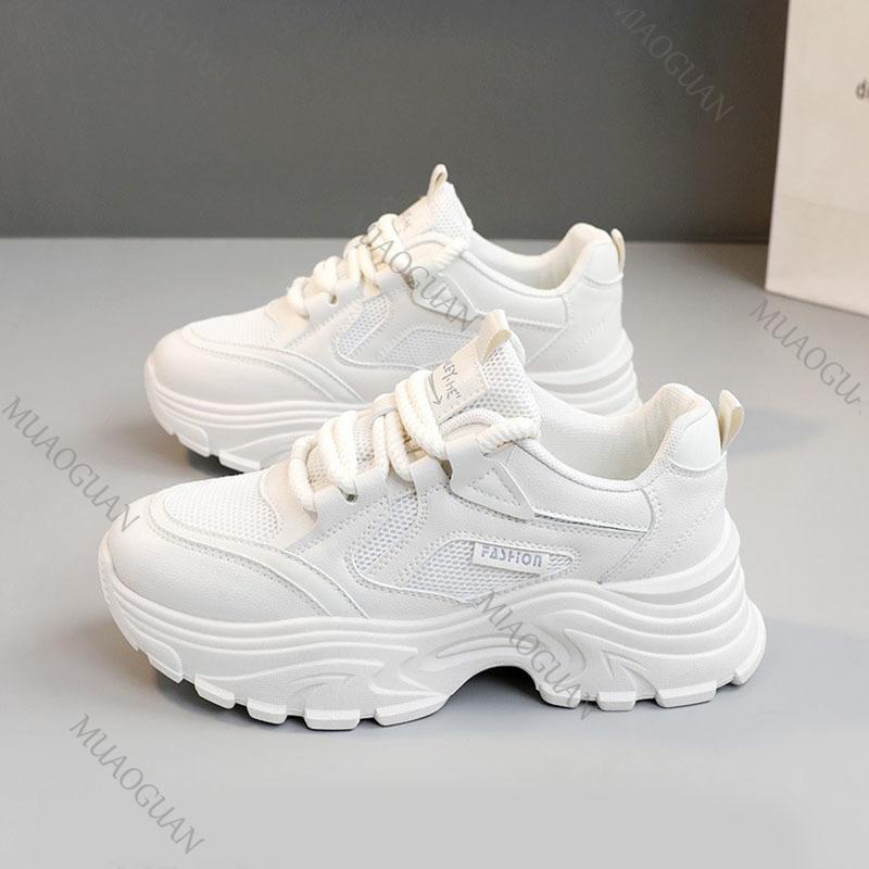 Fashion Spring and Autumn Versatile Sneakers for Women Casual Thick Bottom Vulcanize Shoes Lace Up Mesh Height Increase Women's Shoes