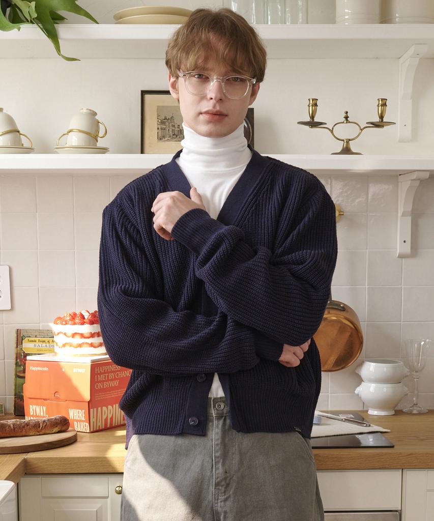 Esn V-Neck Oversized Knit Cardigan Navy