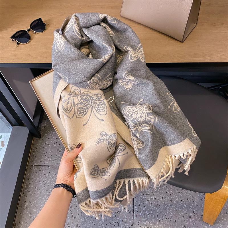 Very positive~ Cute butterfly double-sided thickened jacquard scarf, winter women's office large shawl to keep warm