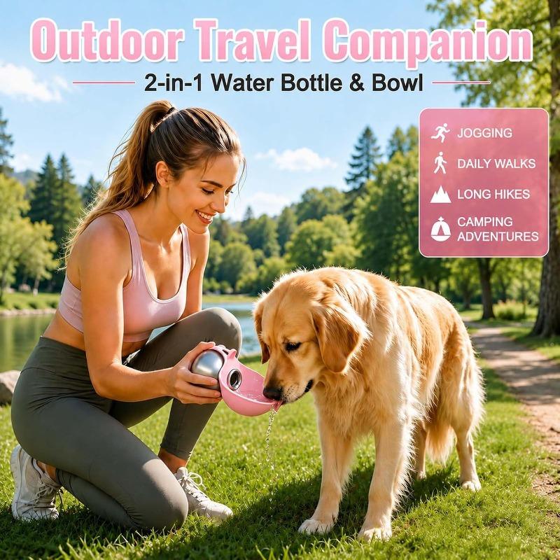 2-in-1 Tragbare Hundewasserflasche, Hundewasserflaschen für Spaziergänge und Reisen, 285ML Edelstahl Hundetrinkflasche & Silikonschale