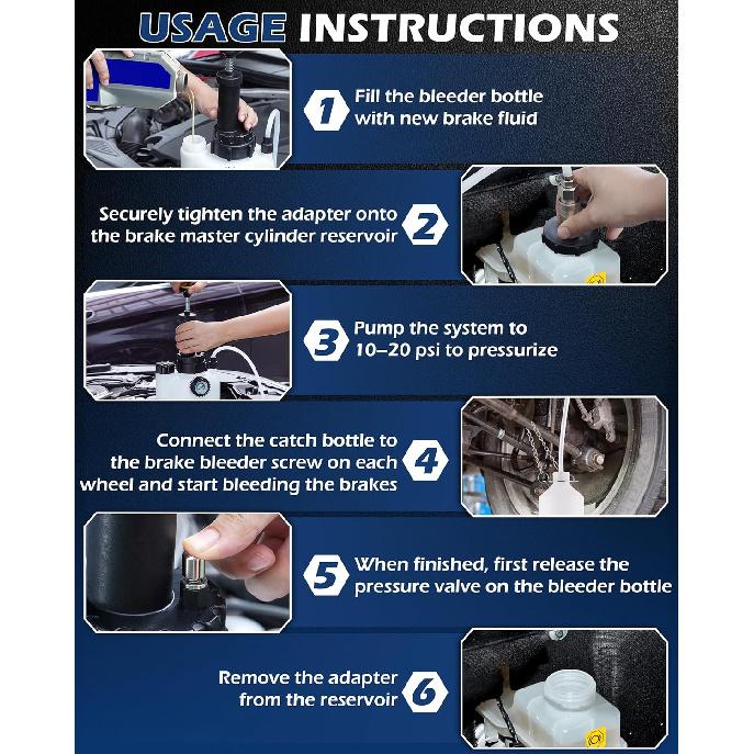 3L Brake Fluid Bleeder Kit w/ 1L Catch Bottle, Pressure Brake Bleeding Tool, Manual Power Bleeder Pump for Flush Brakes and Clutch System, Upgraded