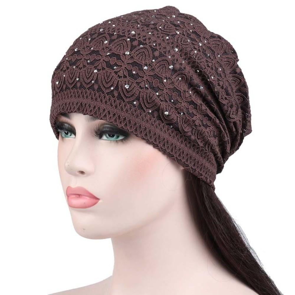 Ethnic Style Warm Bonnet Caps Rhinestones Hijab Turban Cap Casual Lace Beanie Hats  Autumn Spring
