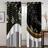 Black Music Abstract Piano Note Art Modern Thin 2 Pieces Light Filtering Curtains for Living Room Bedroom Window Drape Decor