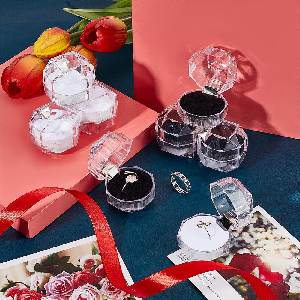 20pcs Transparent Plastic Ring Boxes Crystal Earrings Jewelry Storage Boxes Black Wedding Decor Jewelry Holder Stand