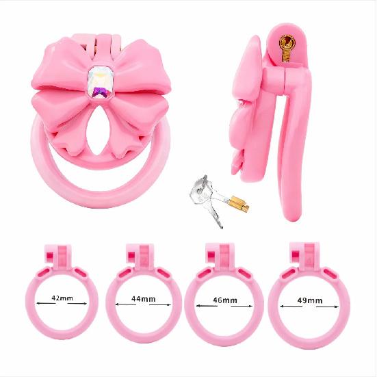 Pink Bow-Tie Flat Chastity Cage Positive/Negative Cock Cage Urethral Chastity Device SM Sex Toy Peins Plug ChastityBelt for Men