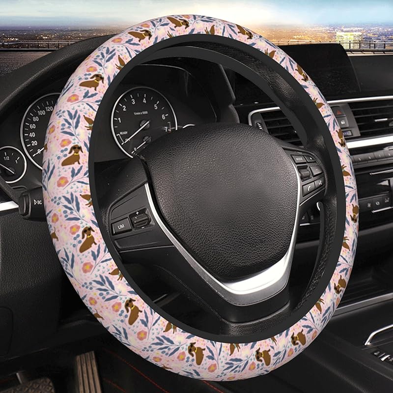 Retro Pigeon Flower Floral Steering Wheel Cover Universal Car Interior Accessories For Women Men 15 Inch Anti Slip Breathable Odorless Neoprene Decor