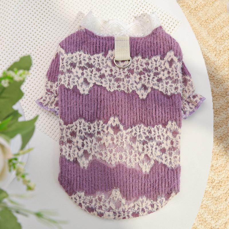 S-2XL Purple Pet Dog Sweater Autumn Winter Warm Dog Cat Clothes 1.5-10kg Lace Pet Sweaters for Small Medium Dogs