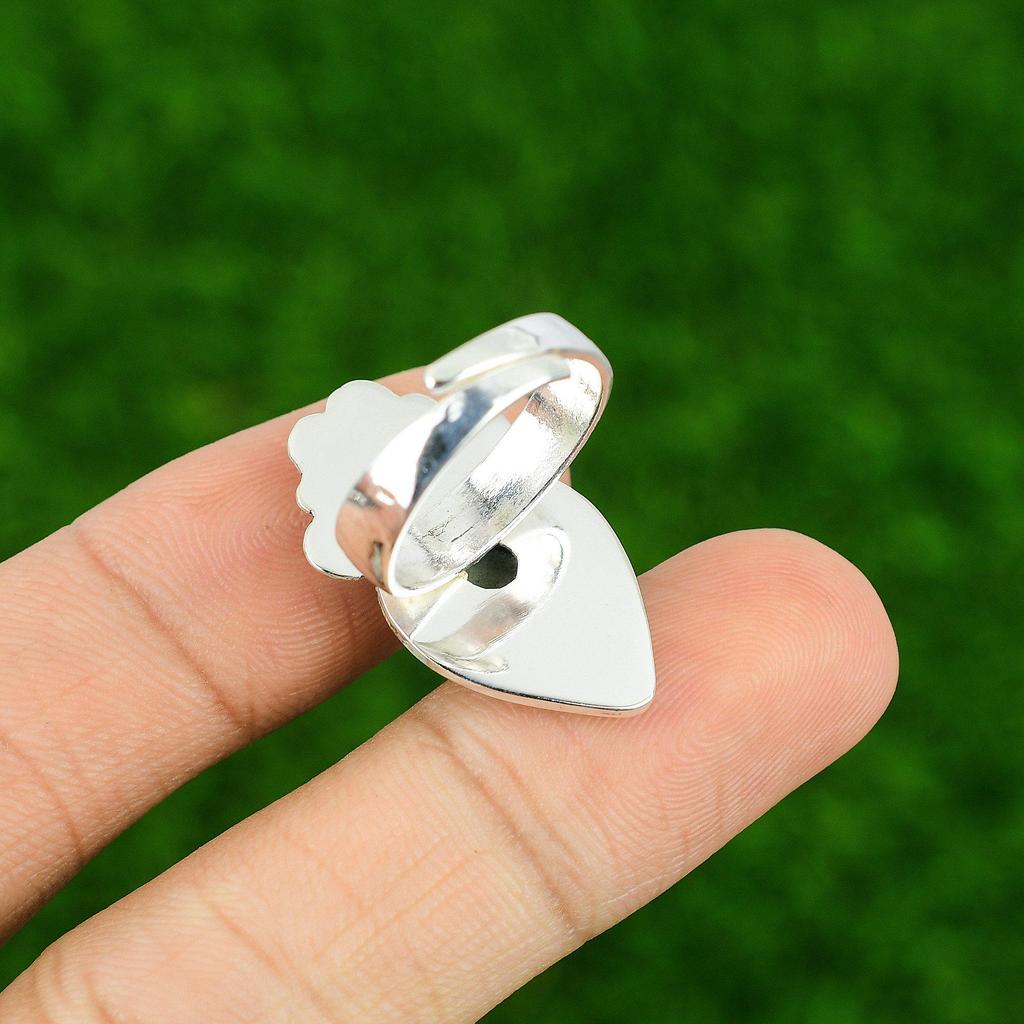 Natural Larimar Gemstone Stackable Flower Adjustable Ring 925 Silver For Girls