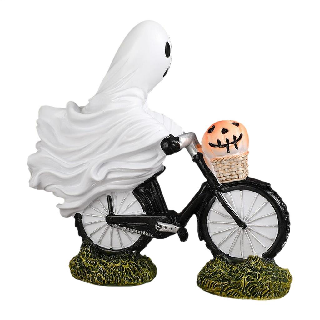 Ghost Figurine Halloween ghost riding a bicycle ornaments ghost resin crafts Halloween Figurine Seasonal Desk Display Ornaments