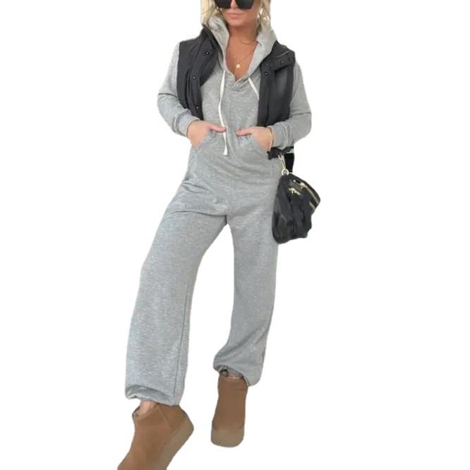 GMXIA Combinaisons et barboteuses à manches longues et à capuche pour femme, mode décontractée, couleur unie, imprimé, automne hiver