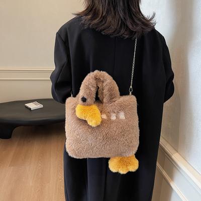 Japanese Cute Contrasting Duck Handbag 2025 New Plush Fashion Shoulder Bag Personalized Fluffy Messenger Bag Women
