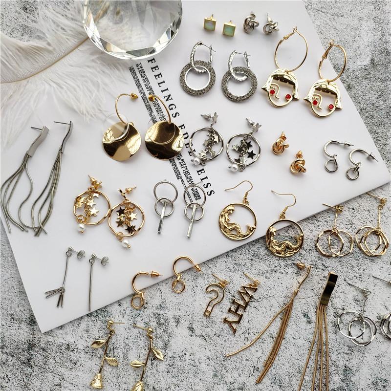 Fashion Geometric Round Drop Earrings Temperament Simple Star Tassel Pendant Earrings Female Gifts Jewelry