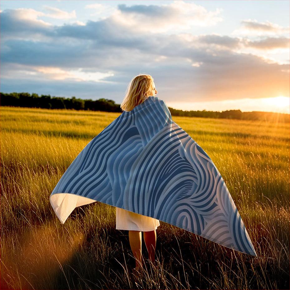 Wave Texture Pattern Printed Blanket for Sofa Bed Travel Camping Living Room Office Conditioning Blanket for All Seasons Gifts