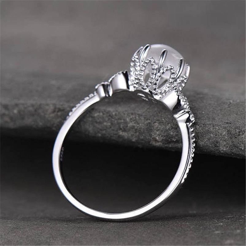 Dame Zirkon S925 kobberring Månestein Opalring Belagt med 18k Rosegull Hvit Opal Forlovelsesring