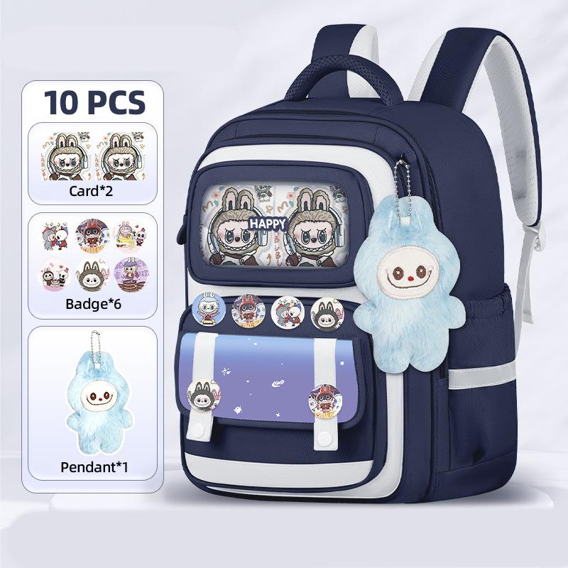 Shool Backapck 10pcs Sets Bag LABUBU Schoolbag Children's Primary School Students Grade 1-6 Backpack To Reduce The Burden On The Backpack