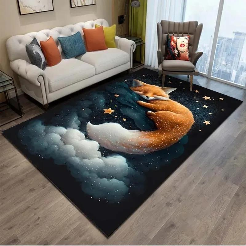 Cartoon Fox 3D Effect Rug–Colorful Animal Design for Kids Bedroom & Living Room | Soft Non-Slip Play Mat for Children Home Decor