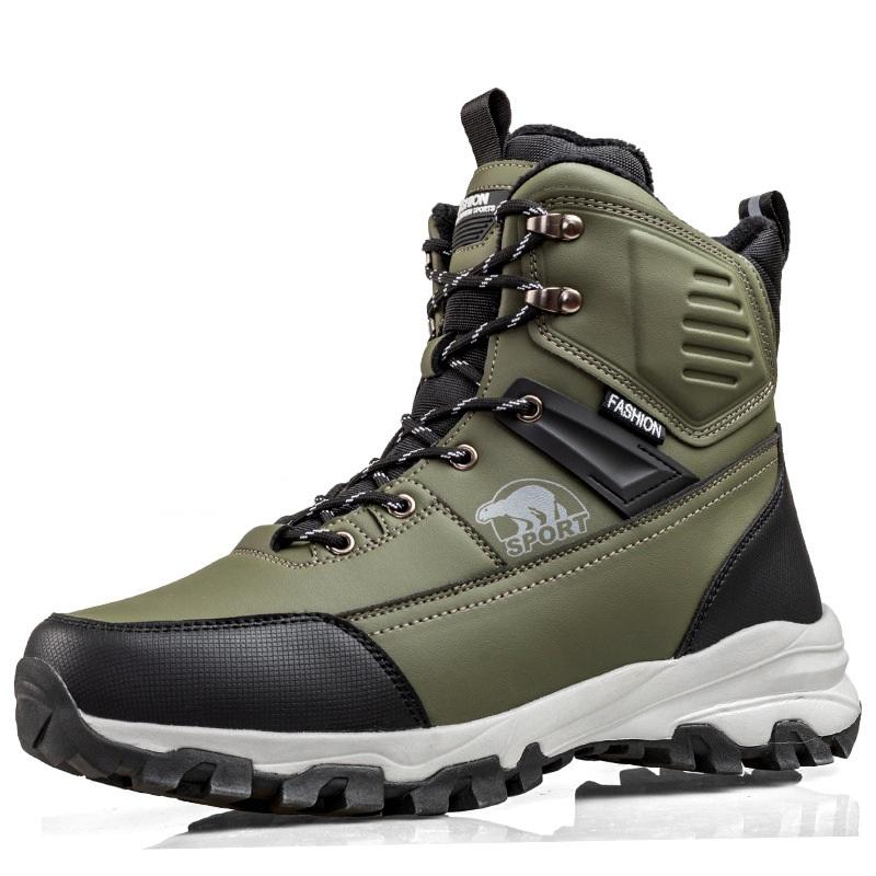 Men Snow Boots Waterproof Non Slip Plush Thick Warm Cold Resistant Rotating Buttons Winter Outdoor