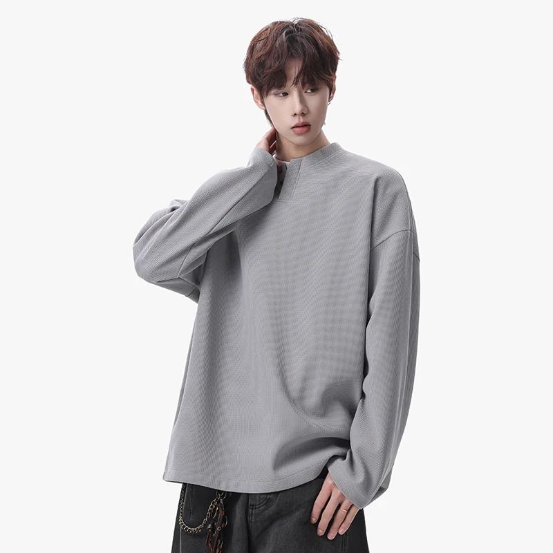 2026 Spring Autumn Men Casual Soild Color T Shirts Men Loose Harajuku T-Shirts Male Fashion Korean Streetwear Long Sleeve Tees