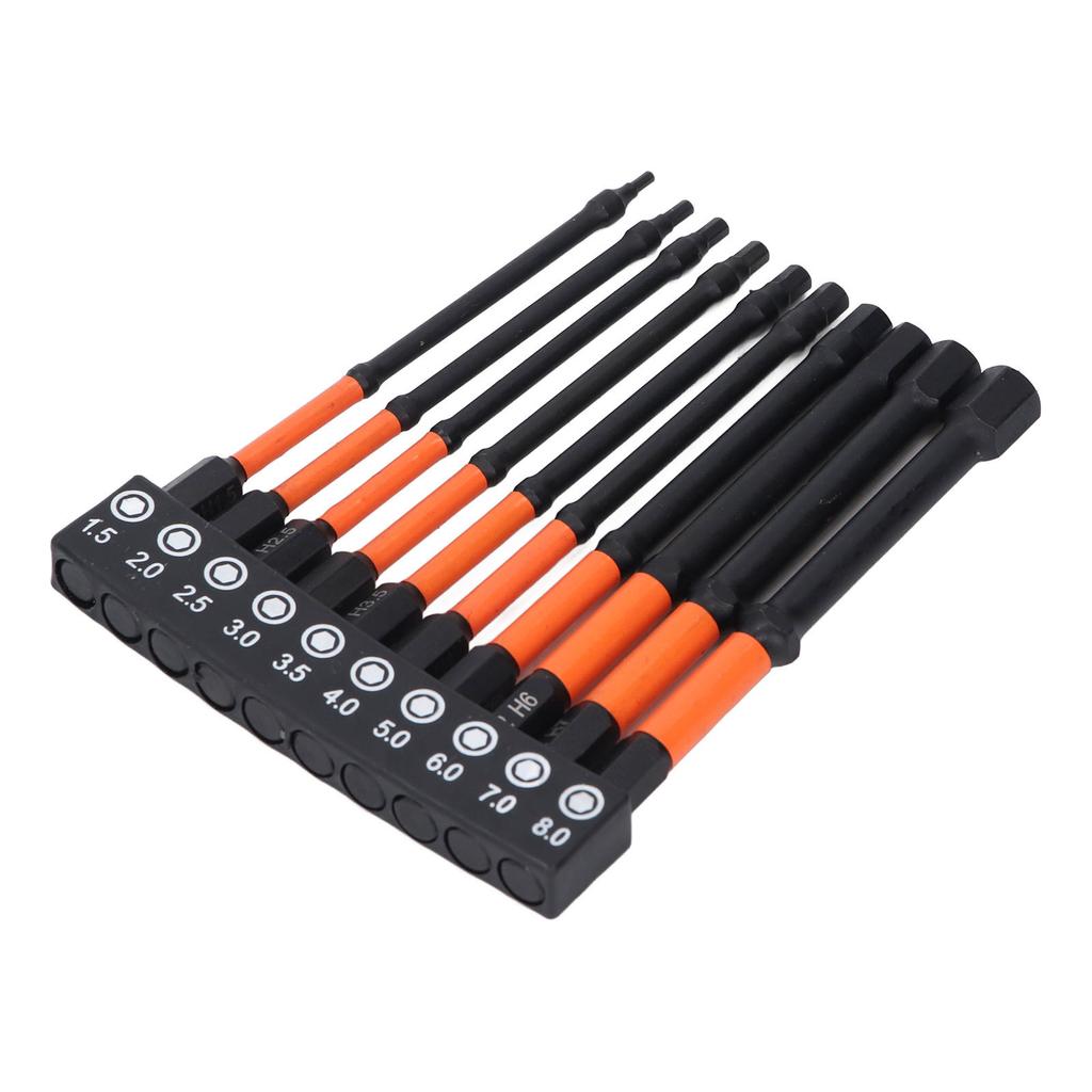 10 Pcs Hex Wrench Drill Bit Set Magnetic S2 Alloy Steel with Storage Rack 1/4in Shank Impact Metric