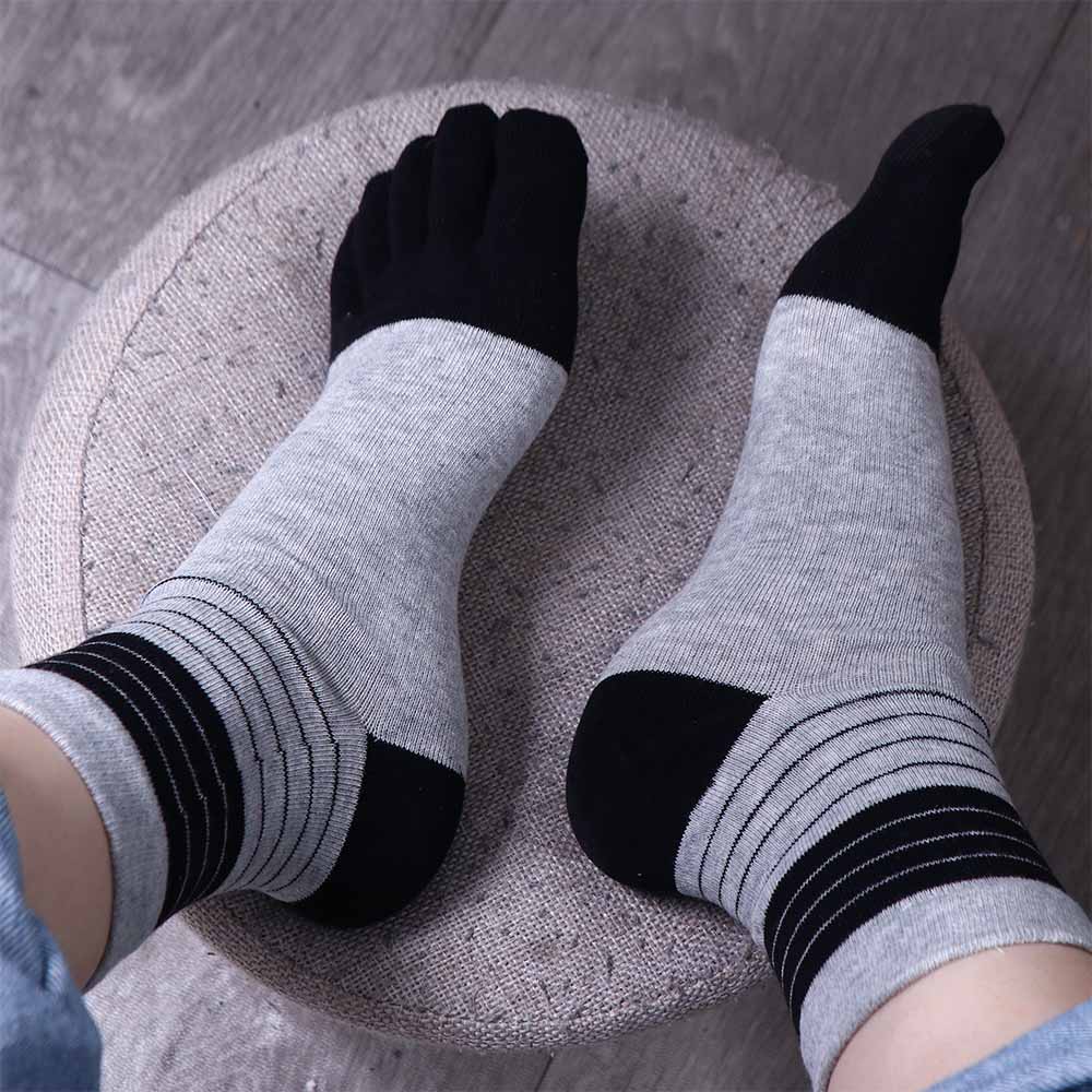 Casual Middle Tube Cotton Breathable Socks With Toes Stripe Hosiery Man Socks Five Finger Socks