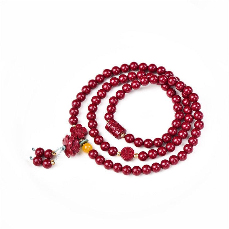 Authentic Cinnabar Bracelet for Men and Women, Three-Layer Fortune Character Cinnabar Multi-Layer Lotus Pendant Bracelet