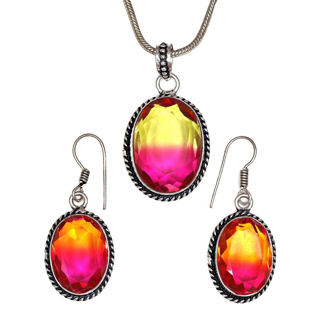 Bio-Tourmaline Quartz Jewelry Set 18-20'' Handmade For Womens Unisex New