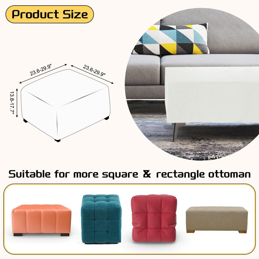 uxcell Square Jacquard Ottoman Slipcover with Elastic Stretch Footrest Stool Cover for Living Room Furniture Protector Medium Bottom, (White, Size)